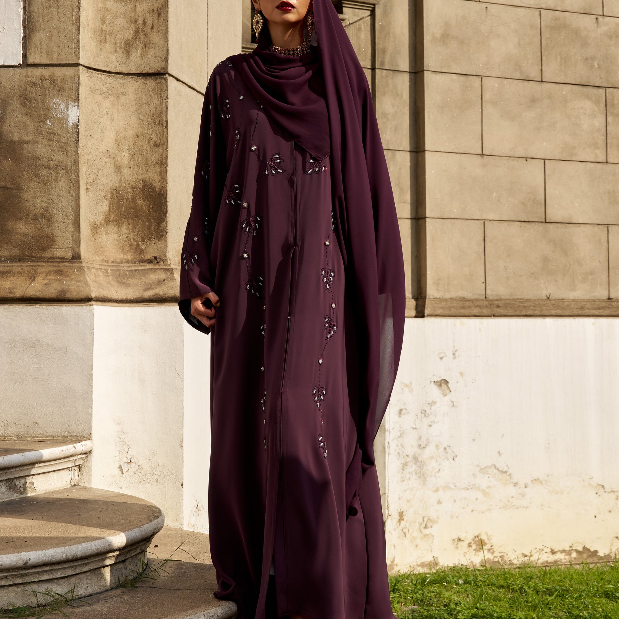 Rekha Abaya in Burgundy