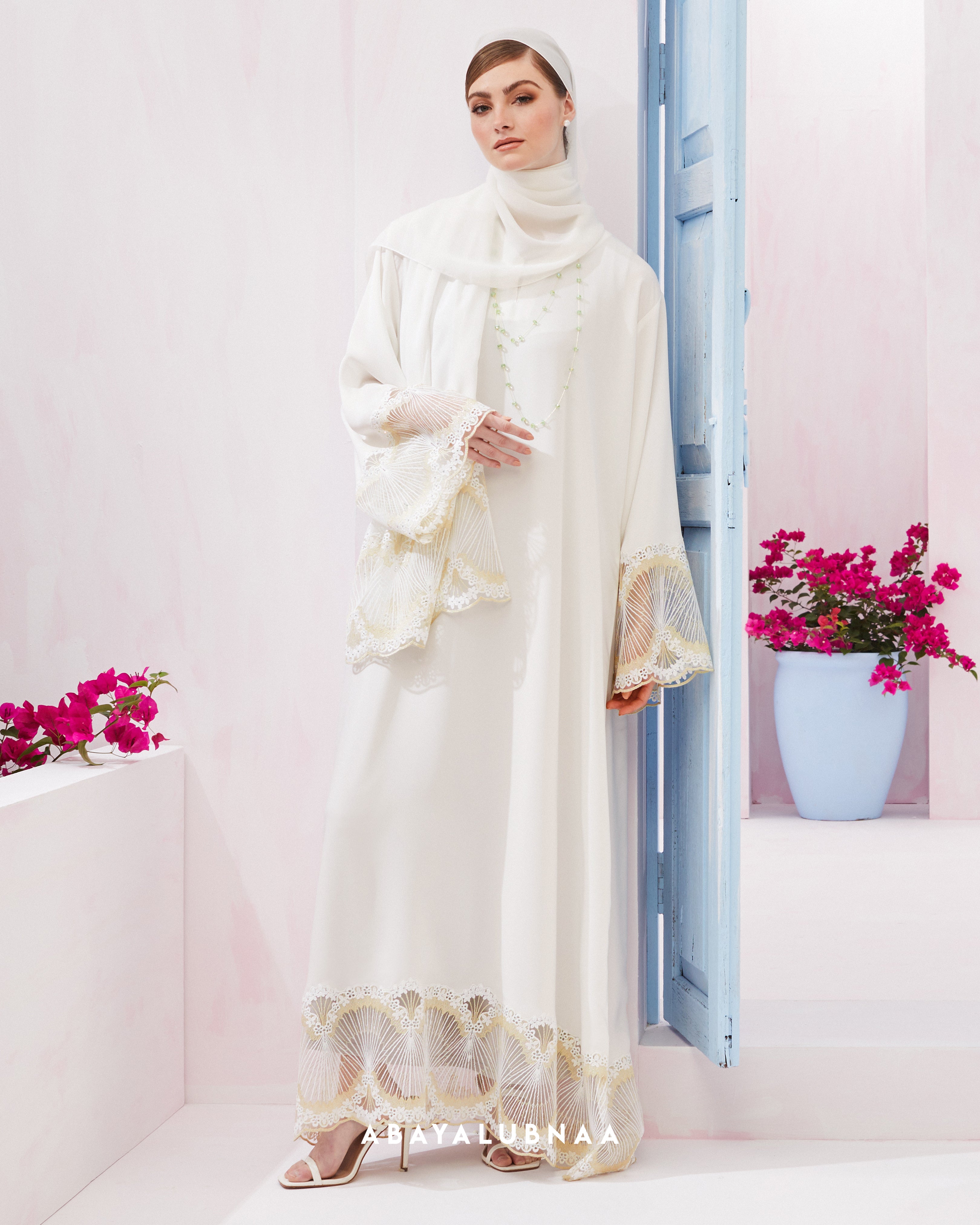 White and outlet gold abaya